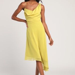 NWT Lulu's Take A Chance On Romance Lime Green Swiss Dot Asymmetrical Dress